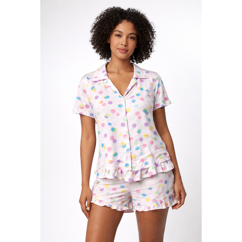 Emerson Road Polka Dot Pajama Set Pink Lounge Top Shorts Small NWT